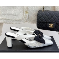 Grade Chanel Mesh Heel Mules with Bow White 2025 CH041612