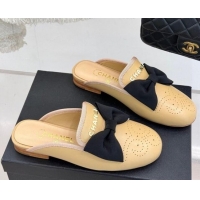 Perfect Chanel Lambskin Flat Mules with Bow Beige 2025 CH041613