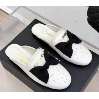 Most Popular Chanel Lambskin Flat Mules with Bow White 2025 CH041613
