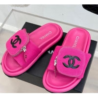 Best Product Chanel Canvas Pillow Slides Sandal with Zip Pouch Dark Pink 2025 CH041614