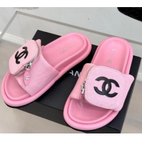 Hot Style Chanel Canvas Pillow Slides Sandal with Zip Pouch Light Pink 2025 CH041614