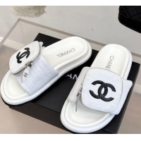 Best Price Chanel Canvas Pillow Slides Sandal with Zip Pouch White 2025 CH041614