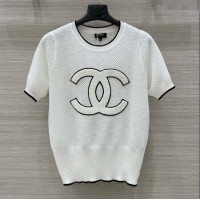 ​Luxury Discount Chanel Wool Short-sleeved Sweater CH041014 White 2025