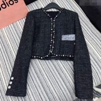 Buy Discount Chanel Tweed and Silk Jacket with Pearls 0411 Black 2025