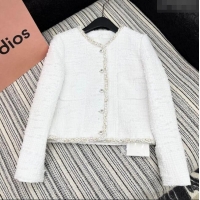 Reasonable Price Chanel Tweed and Silk Jacket with Pearls 0411 White 2025