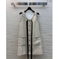 Good Product Chanel Check Tweed Dress 0410 White/Multicolor 2025