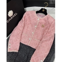 Luxury Cheap Chanel Tweed, Mesh and Sequins Jacket 0411 Pink 2025