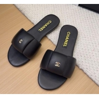 Grade Quality Chanel Overlap Calfskin Flat Slides Sandal Black 2025 CH041615