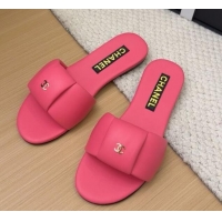 Best Grade Chanel Overlap Calfskin Flat Slides Sandal Pink 2025 CH041615