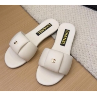 Best Price Chanel Overlap Calfskin Flat Slides Sandal White 2025 CH041615