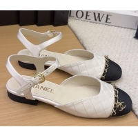 Good Quality Chanel Quilted Fabric & Grosgrain Flat Sandals with Chain White 2025 CH041617