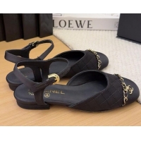 Top Design Chanel Quilted Fabric & Grosgrain Flat Sandals with Chain Black 2025 CH041617