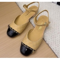 Duplicate Chanel Quilted Calfskin & Patent Flat Sandals with Chain Beige 2025 CH041617