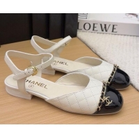 Unique Style Chanel Quilted Calfskin & Patent Flat Sandals with Chain White 2025 CH041617