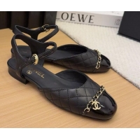 Good Product Chanel Quilted Calfskin & Patent Flat Sandals with Chain Black 2025 CH041617