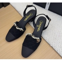 Good Looking Chanel Suede Slingback Pumps with Chain and Pearls Black 2025 CH041618