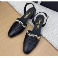 Best Product Chanel Lambskin Slingback Pumps with Chain and Pearls Black 2025 CH041618