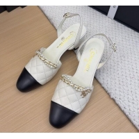 Low Cost Chanel Lambskin Slingback Pumps with Chain and Pearls White 2025 CH041618