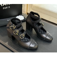 Trendy Design Chanel Calfskin Leather Mary Janes Pumps 7cm with Triple Buckle Black 2025 G46477