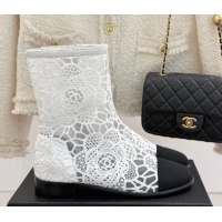 Cheap Price Chanel Lace Flat Ankle Boots White 2025 CH041619