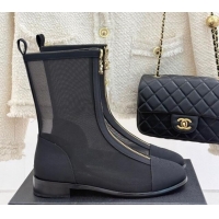 Best Grade Chanel Mesh Flat Ankle Boots Black 2025 CH041619