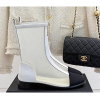 Good Quality Chanel Mesh Flat Ankle Boots White 2025 CH041619