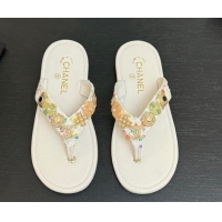 Good Looking Chanel Tweed Flat Thong Slide Sandals with Charm White 2025 G46304