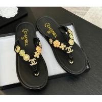 Charming Chanel Tweed Flat Thong Slide Sandals with Charm Black2 2025 G46304