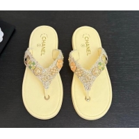 Best Product Chanel Tweed Flat Thong Slide Sandals with Charm Yellow 2025 G46304