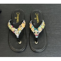 Luxury Chanel Tweed Flat Thong Slide Sandals with Charm Black1 2025 G46304