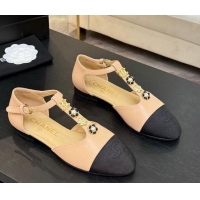 Good Product Chanel Calfskin Mary Janes Flats with Charm Rose Beige 2025 CH041620