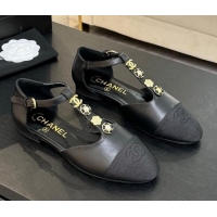 Perfect Chanel Calfskin Mary Janes Flats with Charm Black 2025 CH041620