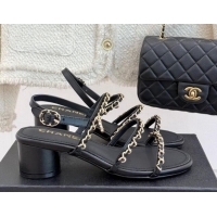 Luxury Chanel Lambskin Heel Sandals with Chain Strap Black 2025 G45667