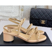 Best Price Chanel Lambskin Heel Sandals with Chain Strap Beige 2025 G45667