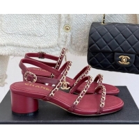 Top Grade Chanel Lambskin Heel Sandals with Chain Strap Burgundy 2025 G45667