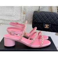 Purchase Chanel Lambskin Heel Sandals with Chain Strap Pink 2025 G45667