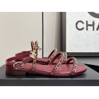 Good Quality Chanel Lambskin Flat Sandals with Chain Strap Burgundy 2025 G45667