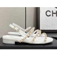 Low Price Chanel Lambskin Flat Sandals with Chain Strap White 2025 G45667