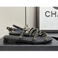 Low Cost Chanel Lambskin Flat Sandals with Chain Strap Black 2025 G45667