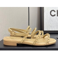 Durable Chanel Lambskin Flat Sandals with Chain Strap Beige 2025 G45667