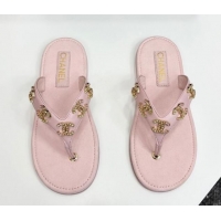 Durable Chanel Lambskin Flat Slide Thong Sandals with CC Charm Light Pink 2025 CH041621