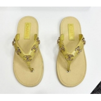 Charming Chanel Lambskin Flat Slide Thong Sandals with CC Charm Yellow 2025 CH041621