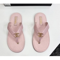 Sophisticated Chanel Lambskin Flat Slide Thong Sandals with Strass CC Light Pink 2025 CH041621