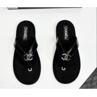 Classic Hot Chanel Lambskin Flat Slide Thong Sandals with Strass CC Black 2025 CH041621