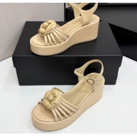 Best Product Chanel Lambskin Platform Sandals Beige 2025 CH041701