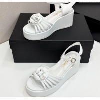 Stylish Chanel Lambskin Platform Sandals White 2025 CH041701