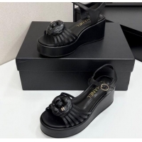 Top Grade Chanel Lambskin Platform Sandals Black 2025 CH041701