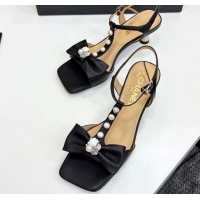 Cheap Price Chanel Lambskin Heel Sandals with Bow Black 2025 CH041702