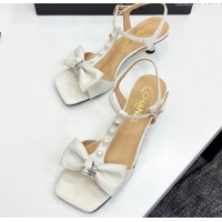 Top Design Chanel Lambskin Heel Sandals with Bow White 2025 CH041702