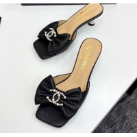 Good Looking Chanel Perforated Lambskin Heel Slides Sandal with Bow Black 2025 CH041703